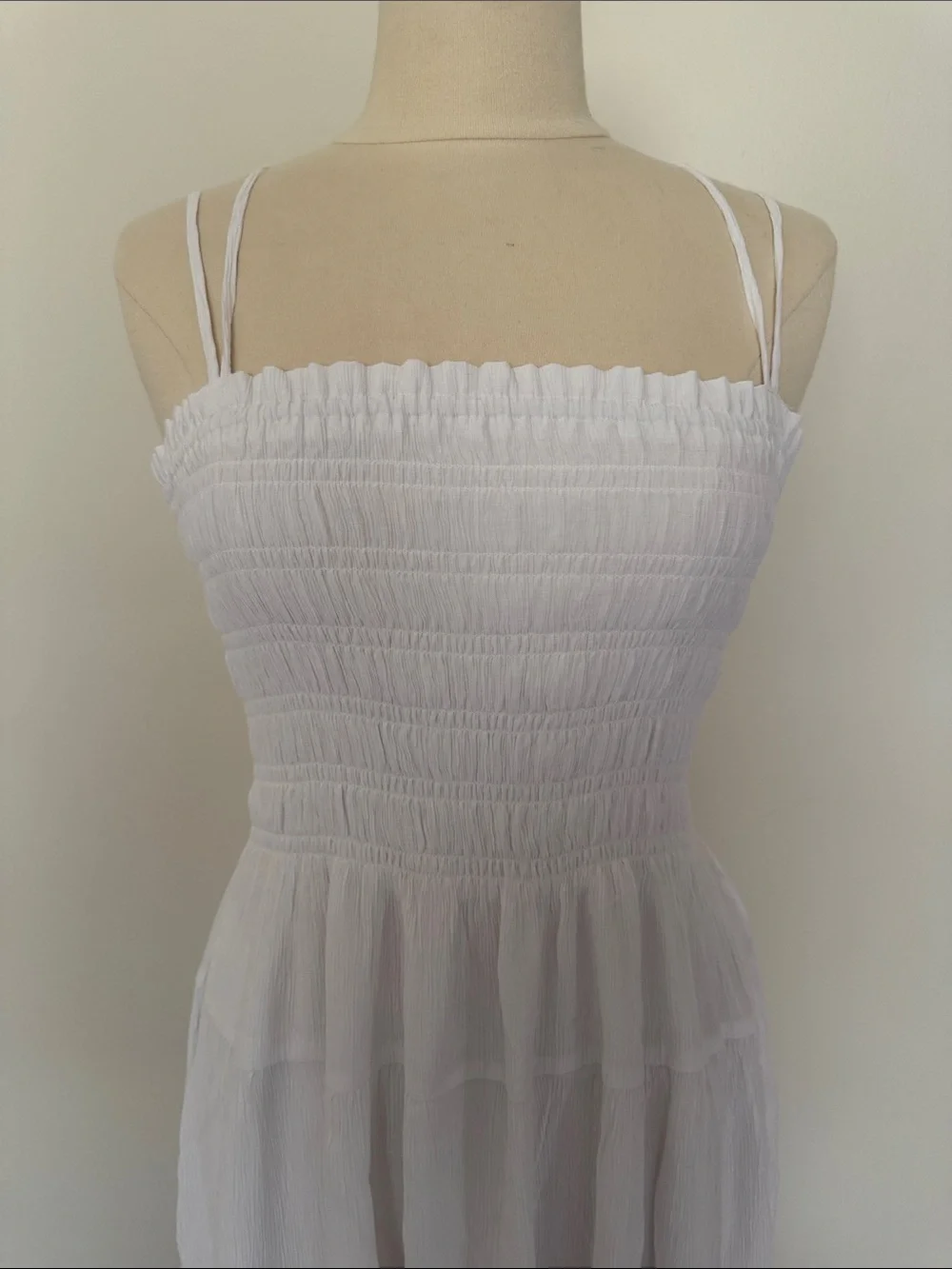 Abercrombie & Fitch White Smocked Maxi Dress with Double Straps